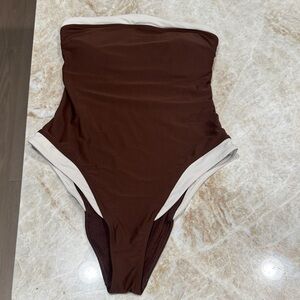 ABERCROMBIE Brown Strapless One-Piece Swimsuit